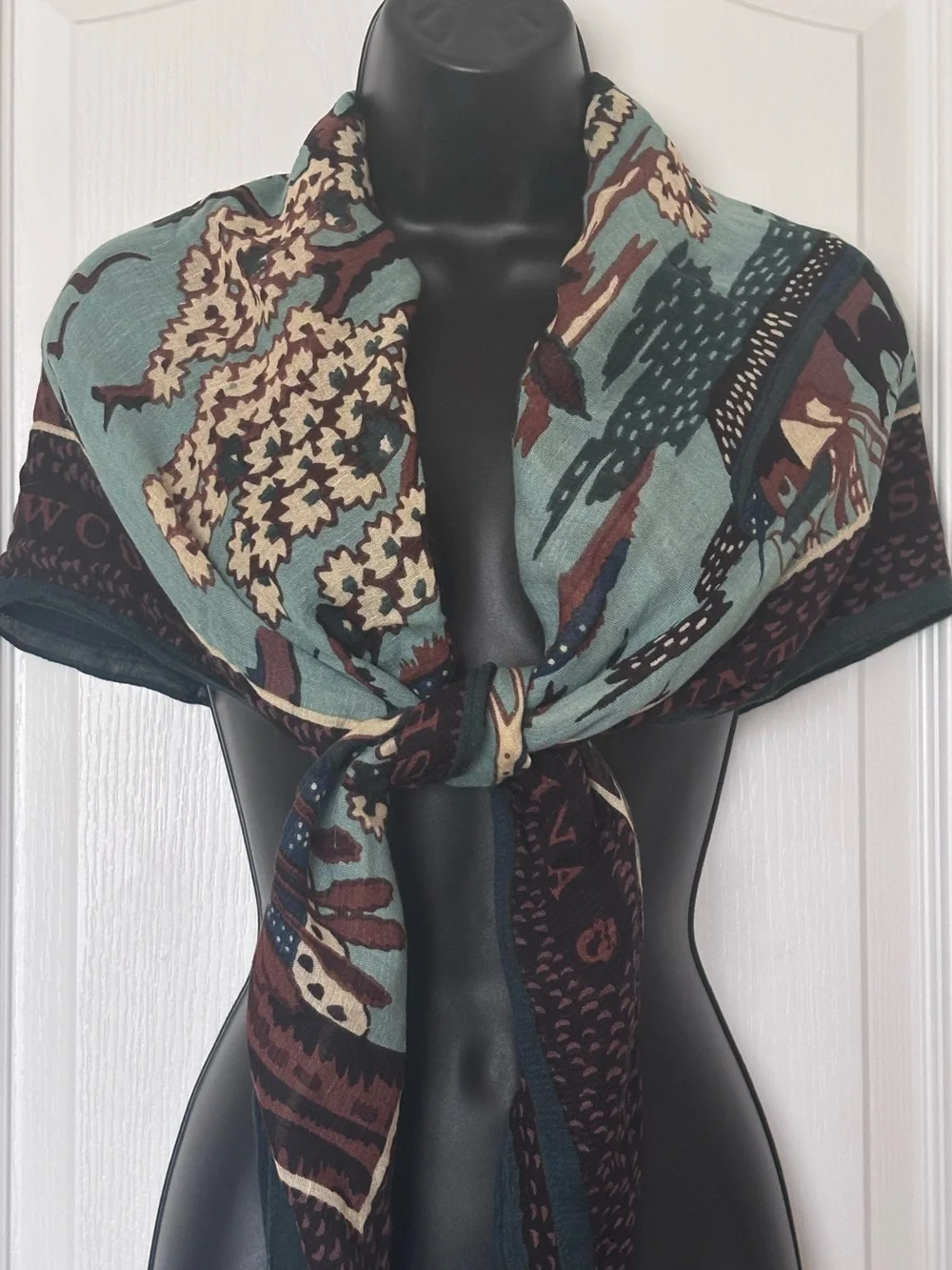 Spartina 449 Teal, Brown and Cream Floral Print Scarf
